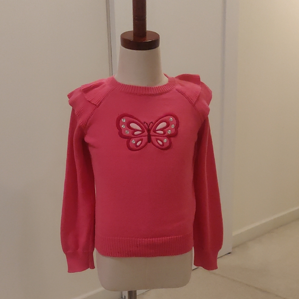 Gymboree Pink Cotton Embroided Knit Sweater Reglun Sleeve Y2K Cottage Core Retro